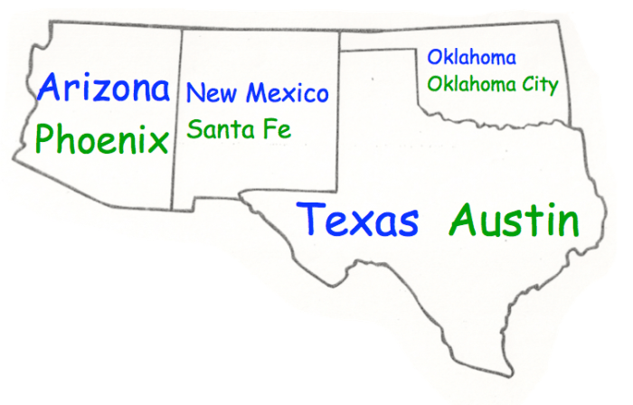 Southwestern states and capitals map