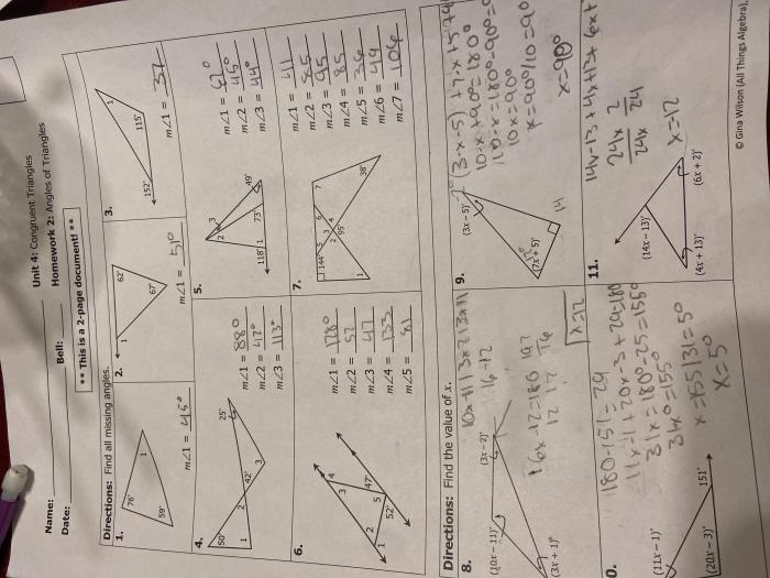 Unit 4 test congruent triangles answer key