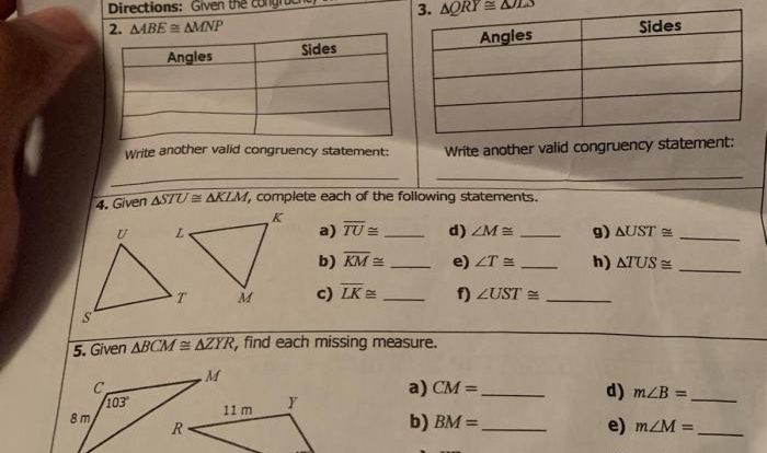 Unit 4 test congruent triangles answer key