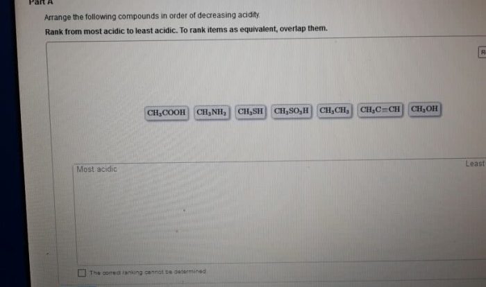 Acidity decreasing order rank following correct structures constants analogous table use may chemistry drag reasoning each box guide item answers
