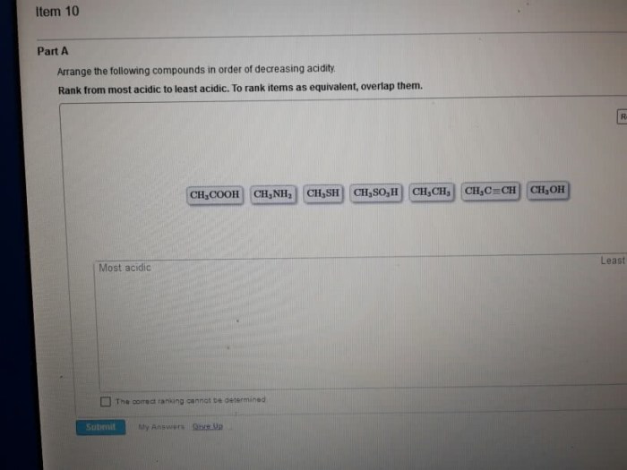 Acidity decreasing order rank following correct structures constants analogous table use may chemistry drag reasoning each box guide item answers