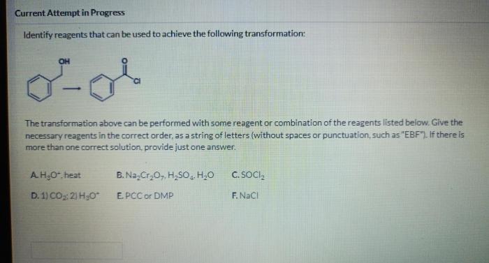 Identify the reagents necessary to carry out the following transformation