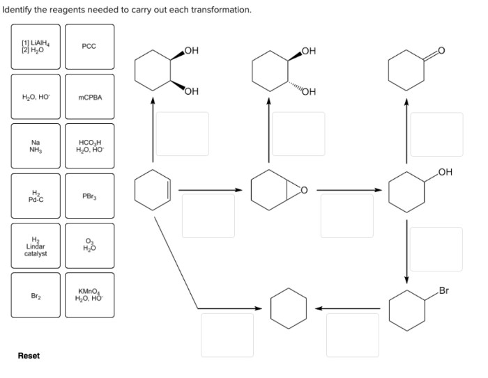 Identify the reagents necessary to carry out the following transformation