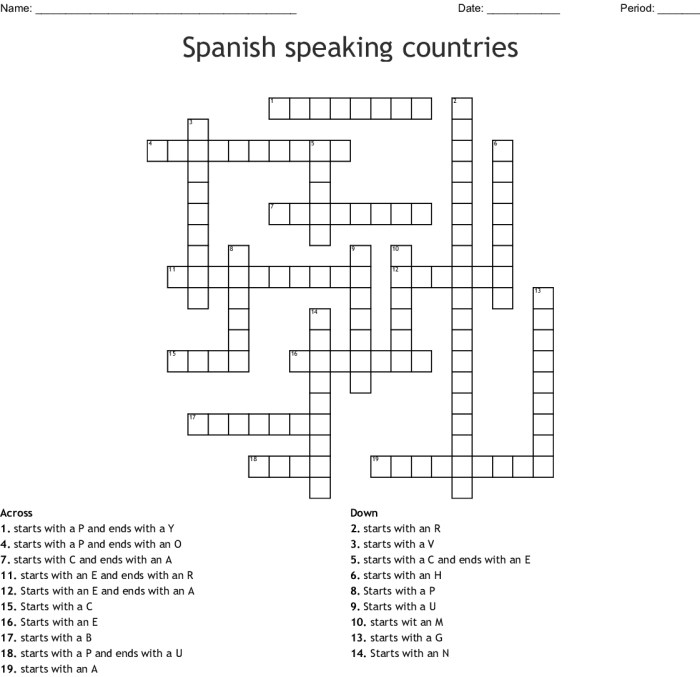 Spanish-speaking countries and capitals crossword puzzle answers